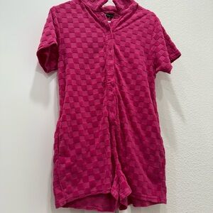 Pink Checkered Short Sleeve Romper